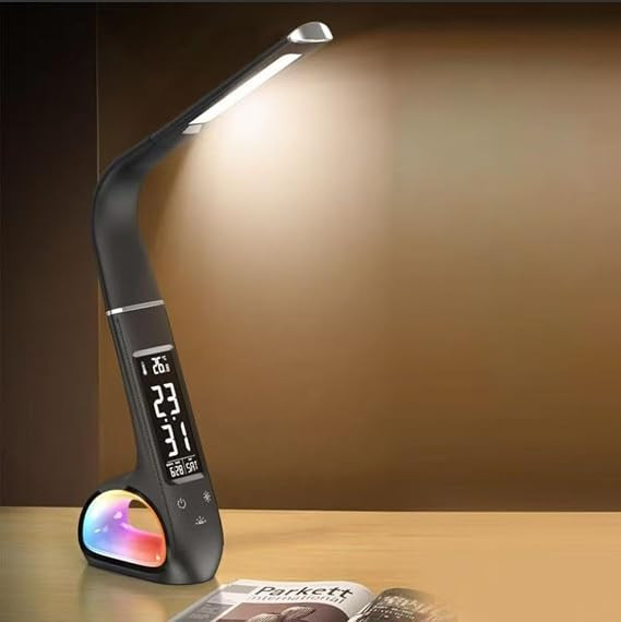 Coverzone Portable LED Desk Lamp, RGB Lighting, Smart VA Display, Touch Control, 1200mAh Rechargeable Battery, 3 Color Options | S2311 w/Clock and Alarm
